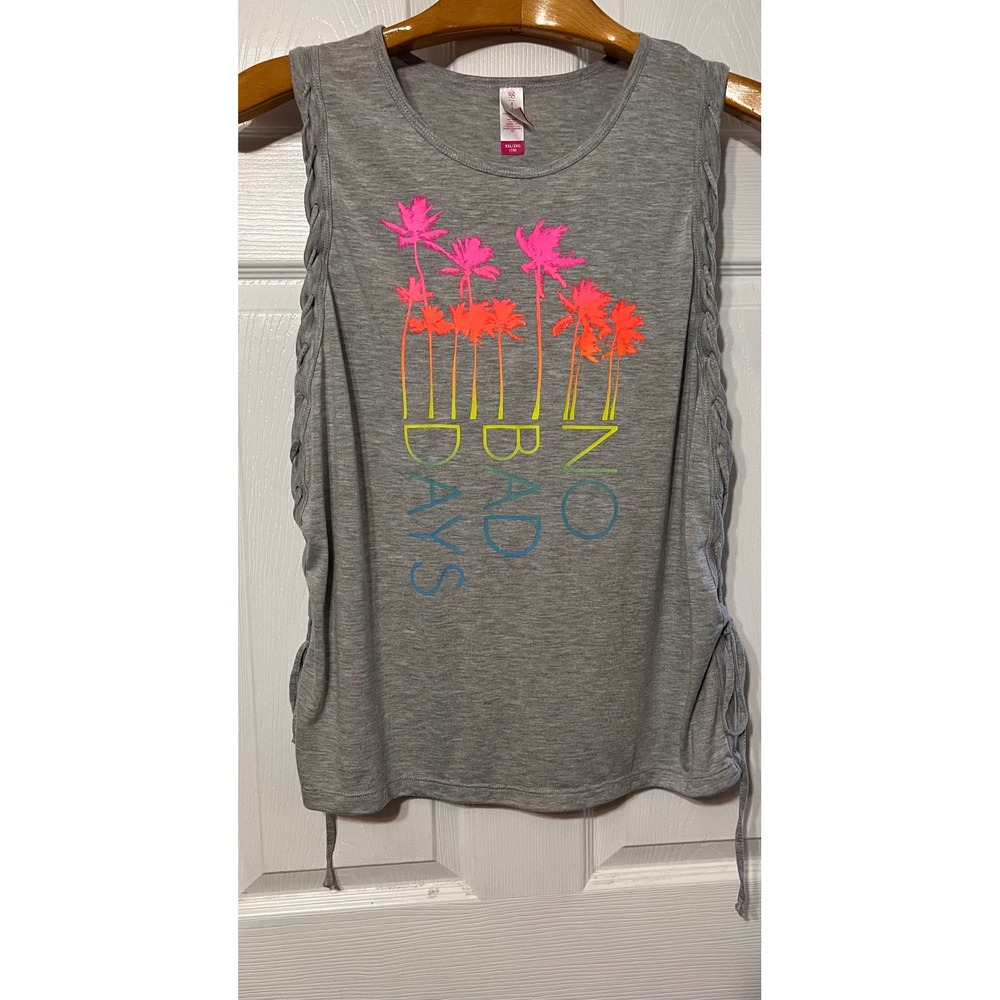 No Boundaries Womens XXL No Bad Days Palm‎ Tree Graphic Tank Braided Sides Gray